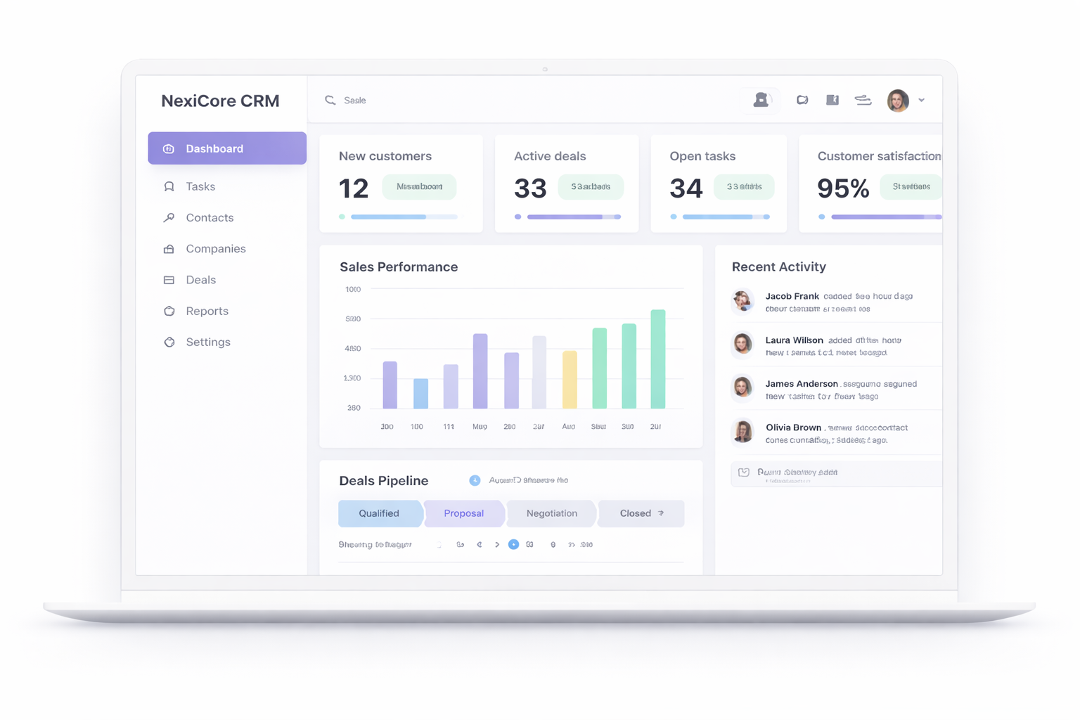 NexiCore CRM dashboard preview